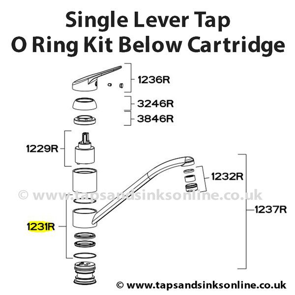 Single Lever Tap O Ring Kit Below Cartridge